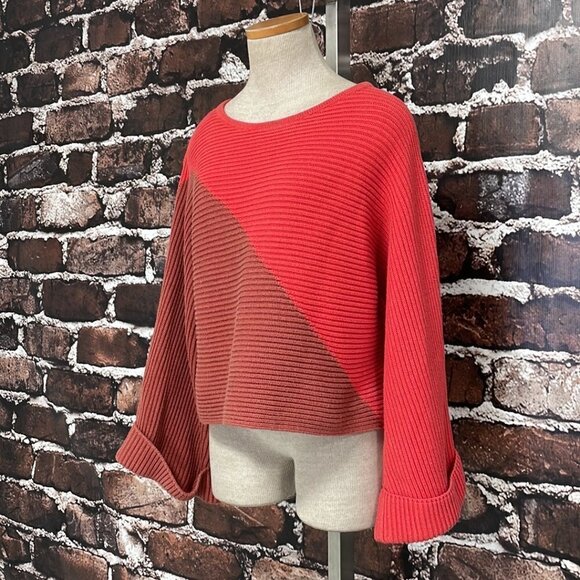 Slate & Willow Sweater Boxy Colorblock Red Knit Size Medium M - Picture 5 of 13